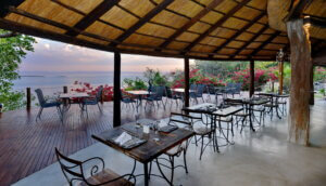 The dining area on the deck at Crowned Eagle boutique Hotel gives breathtaking views of Lake Kariba